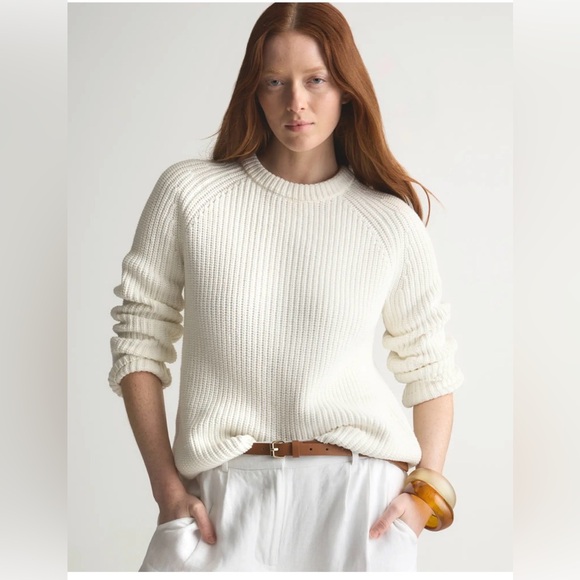 Quince Sweaters - Quince Ivory 100% Organic Cotton Fisherman Crew Sweater size Medium